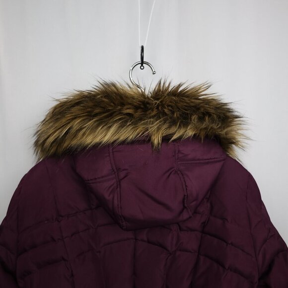 Calvin Klein Faux Fur Hooded Puffer Jacket - Plum - Size Medium - Picture 12 of 16